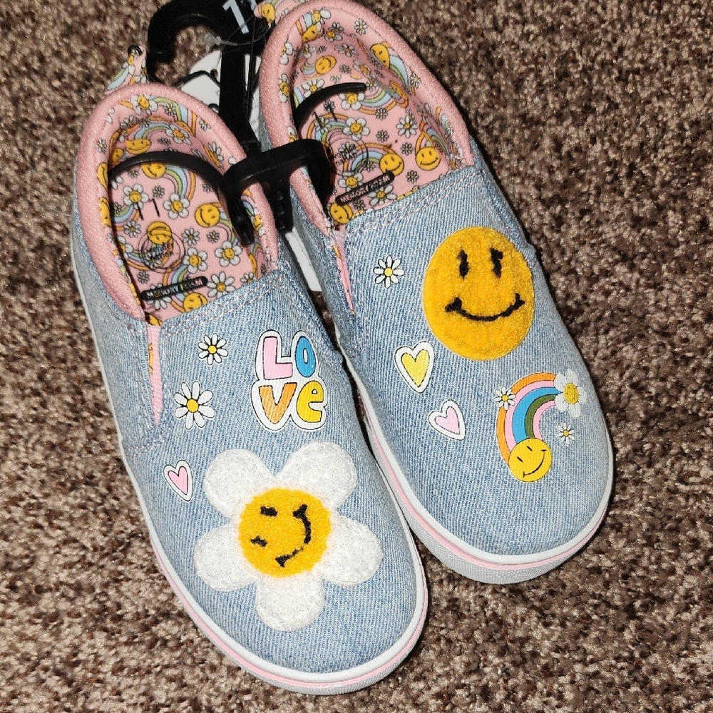 Kids Denim Slip-On Shoes with Smiley Design